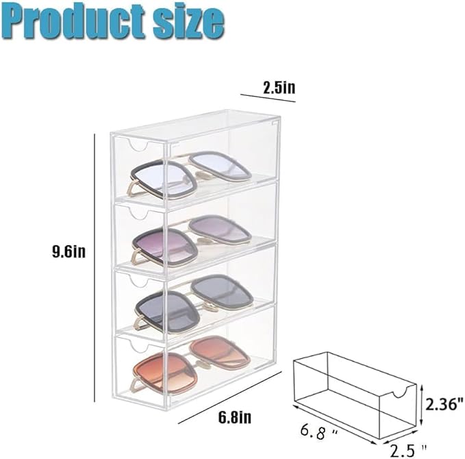 SMILE DAILY Acrylic Sunglasses Organizer with 4 Lid Drawer – Transparent
