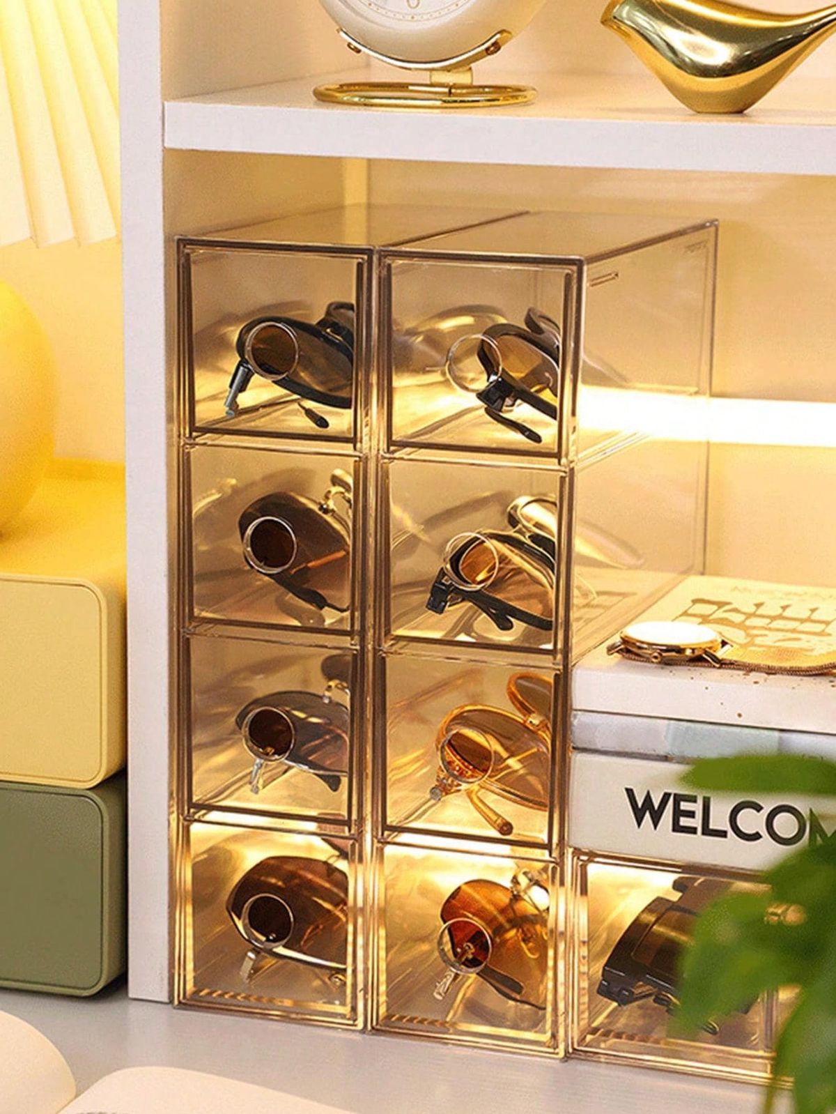 SMILE DAILY Acrylic Sunglasses Organizer with 4 Lid Drawer – Transparent